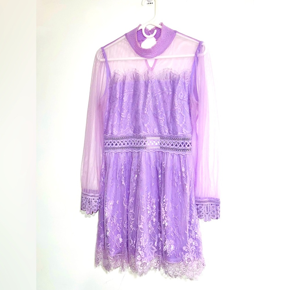 ENDLESS ROSE LONG SLEEVE LACE MINI DRESS SIZE MEDIUM - Picture 5 of 8